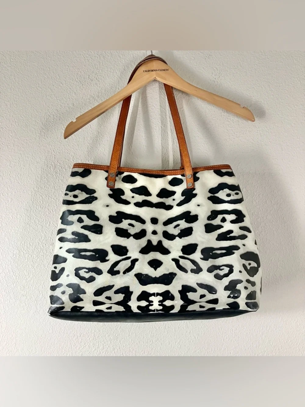 Gwen Stefani L.A.M.B. Animal Print Tote Bag Leather Trim Designer Chic Rocker - Picture 15 of 16